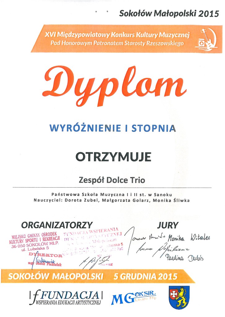 Dyplom Sokolow Malopolski - Dolce Trio