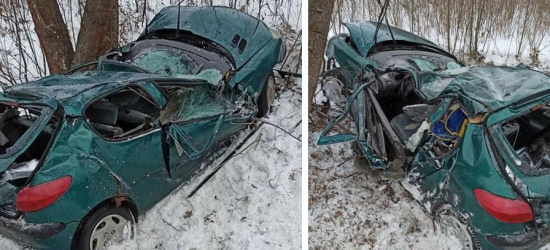 MYCZKÓW. Samochód uderzył w drzewo. Nieprzytomny kierowca zakleszczony w pojeździe (ZDJĘCIA)