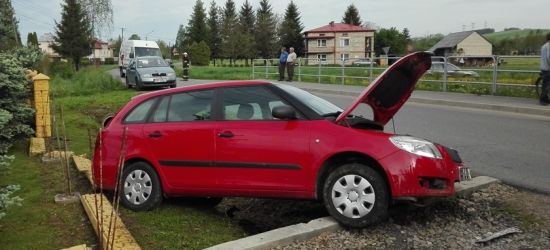 Chciał ominąć psa, który wbiegł na drogę. Uderzył w betonowy przepust (ZDJĘCIA)