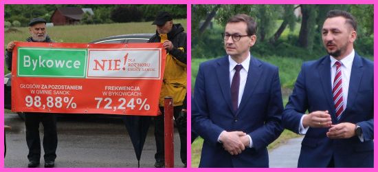 Morawiecki o nowym moście w Sanoku. Premier zignorował pikietujących mieszkańców (VIDEO, FOTO)