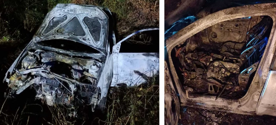 Trzy nastolatki w samochodzie. Auto wypadło z drogi i doszczętnie spłonęło! (ZDJĘCIA)