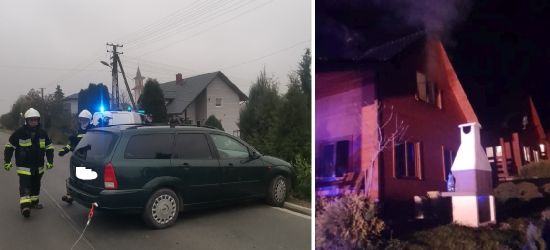 BIESZCZADY. Zaparkowany samochód stoczył się do rowu. Pożar w Zawozie (ZDJĘCIA)