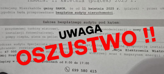 Mieszkańcy Gminy Sanok, nie dajcie się naciągnąć!