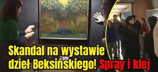 Skandal na wystawie dzieł Beksińskiego. Aktywistki przykleiły się do płótna! (ZDJĘCIA)