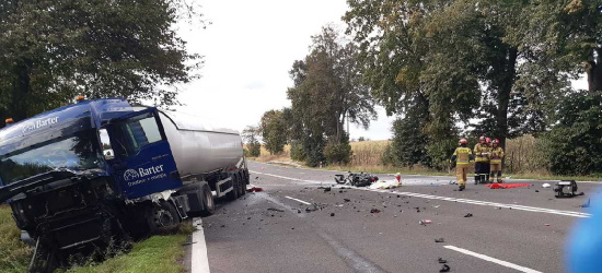 Zderzenie cysterny z motocyklem. Nie żyje kierowca jednośladu (ZDJĘCIA)