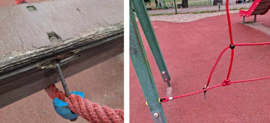 INTERWENCJA. Plac zabaw w centrum. „Wystające śruby, pourywane liny” (ZDJĘCIA)