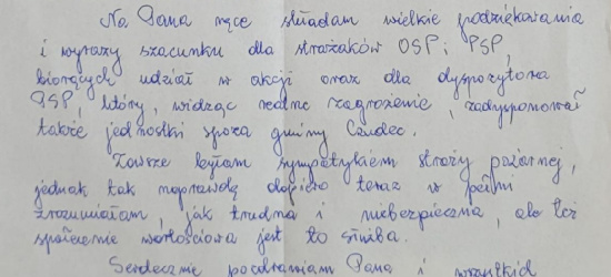 80-latka w pięknym liście dziękuje strażakom za uratowanie domu (ZDJĘCIA)