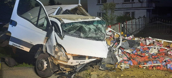 REGION. Groźny wypadek. Zmiażdżony przód dostawczaka. Kierowca nieprzytomny (ZDJĘCIA)