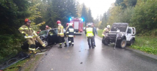 Czołowe zderzenie w Zmiennicy. Dwie osoby ranne (ZDJĘCIA)