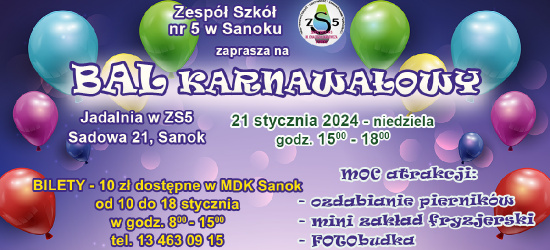 SANOK: Bal Karnawałowy w ZS5! Dochód przeznaczony na WOŚP!