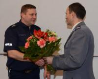 Powitanie zastępcy Komendanta Powiatowego Policji w Sanoku. Kom. Grzegorz Stachyra będzie nadzorował Wydział Kryminalny