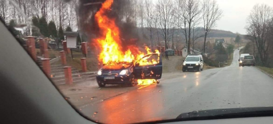 PIELNIA. Osobówka stanęła w płomieniach. Spłonęła doszczętnie (ZDJĘCIA)