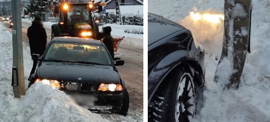 ZAGÓRZ. BMW wjechało w latarnię przy głównej ulicy (ZDJĘCIA)