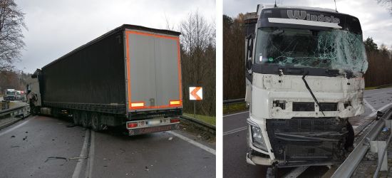 REGION. Zderzenie dwóch tirów! 31-letni kierowca w szpitalu (ZDJĘCIA)